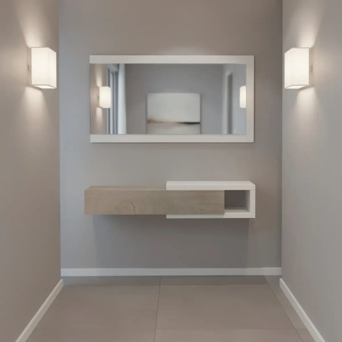 Mobile Maiorca Mobiletto da Ingresso Sospeso con Cassetto Mensola e Specchio Arredo Arredamento Sala 95 x 19 x 26 cm
