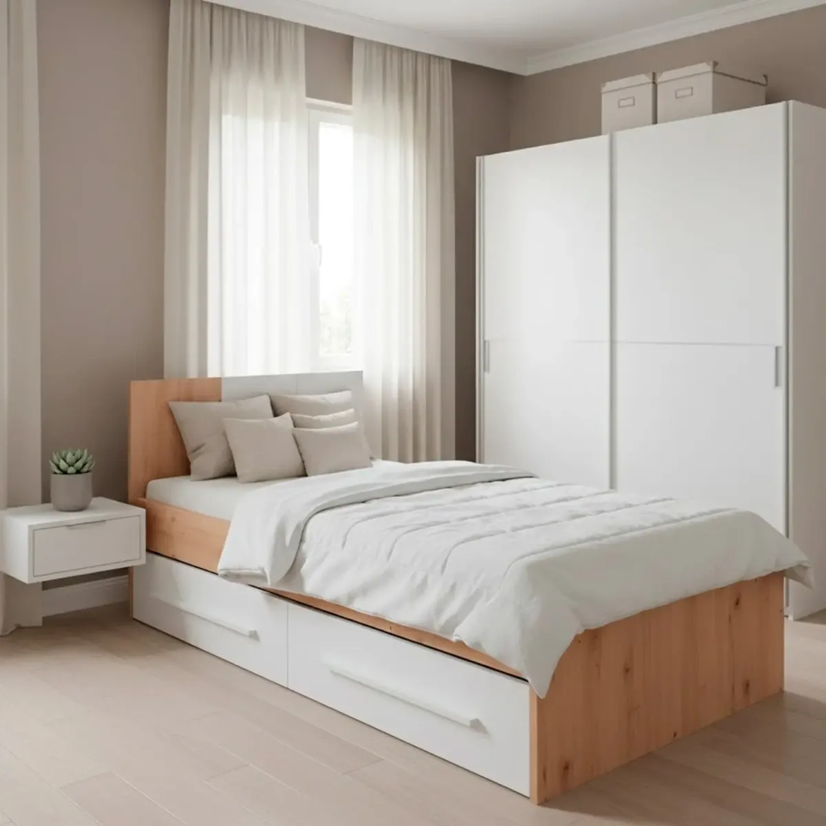 Letto Singolo per Ragazzi con 2 Cassetti e Testiera Letto con Scomparti per Materasso 190 x 90 Cm Bambini Salvaspazio Design Moderno 196 x 97 x 77 cm