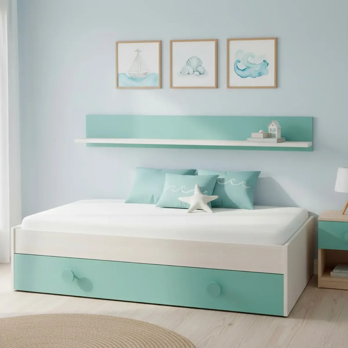 Letto Singolo a Scomparsa per Ragazzi con Letto Estraibile e Mensola a Muro Salvaspazio per Cameretta Camera da Letto Design Moderno Salvaspazio 201 x 43 x 98 Cm