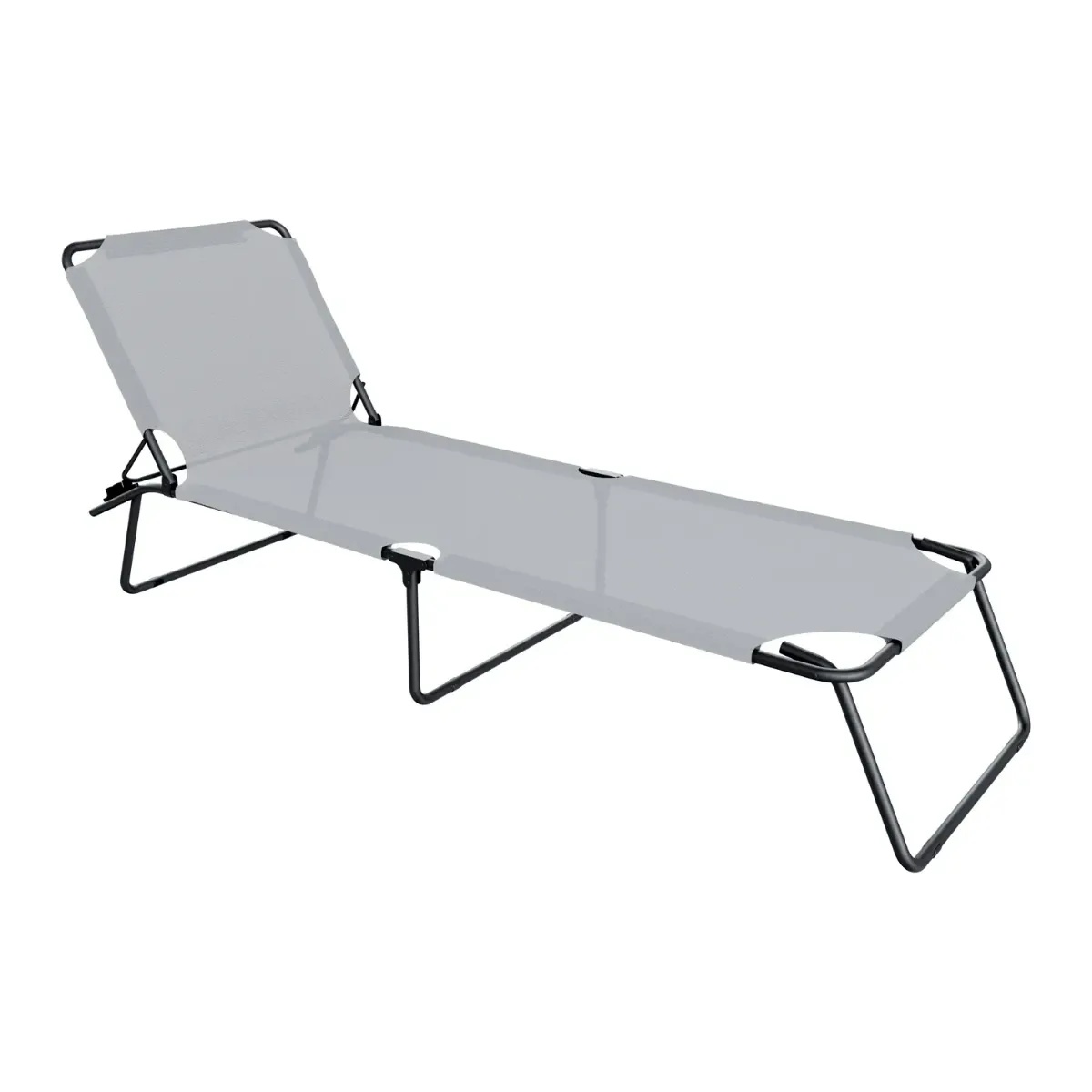 Lettino Pieghevole Prendisole Senza Tettuccio Parasole Schienale Reclinabile Regolabile Struttura in Metallo Nero Sedia Sdraio per Spiaggia Mare Giardino Piscina