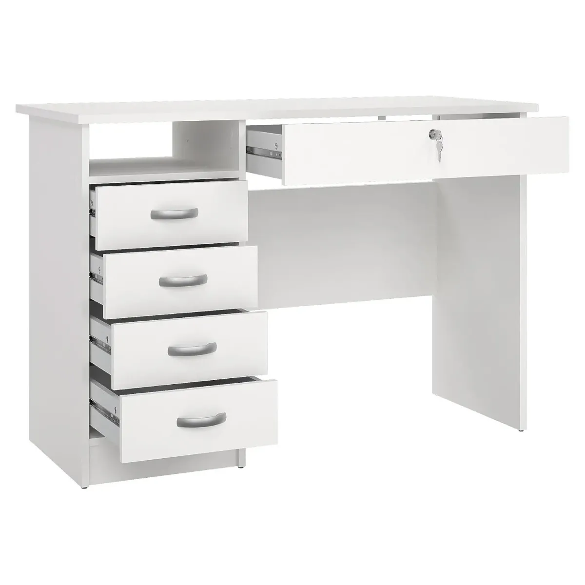 Scrivania da Ufficio con 5 Cassetti e Cassetto con Serratura Desk Moderno Salvaspazio per Studio Cameretta e Home Office 109.3 x 48.5 x 75.6 Cm