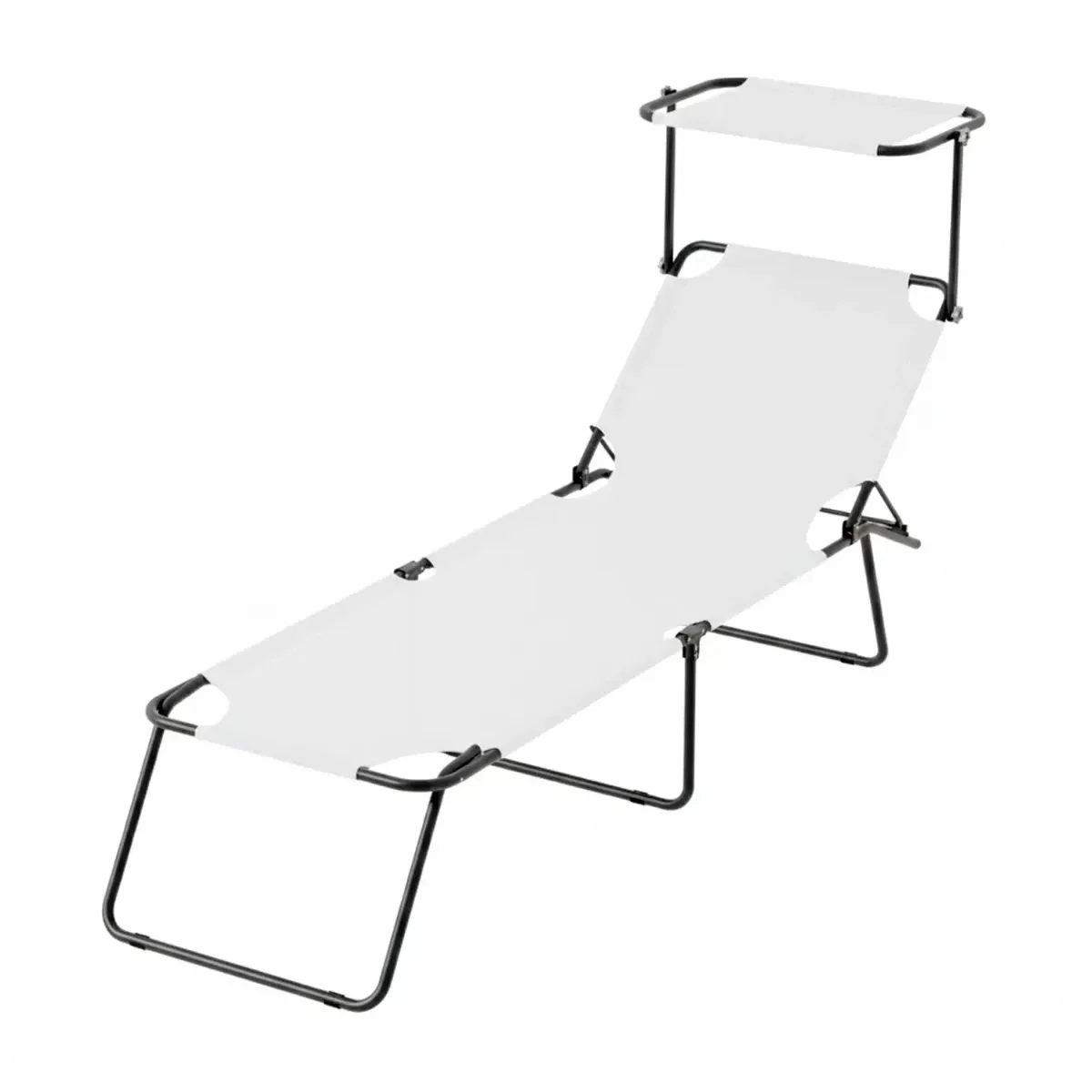 2 Lettini Pieghevoli con Tettuccio Regolabile e Schienale Reclinabile, Struttura in Metallo Nero, Sdraio Prendisole per Spiaggia, Mare, Giardino e Piscina - 187 x 53 x 24 cm