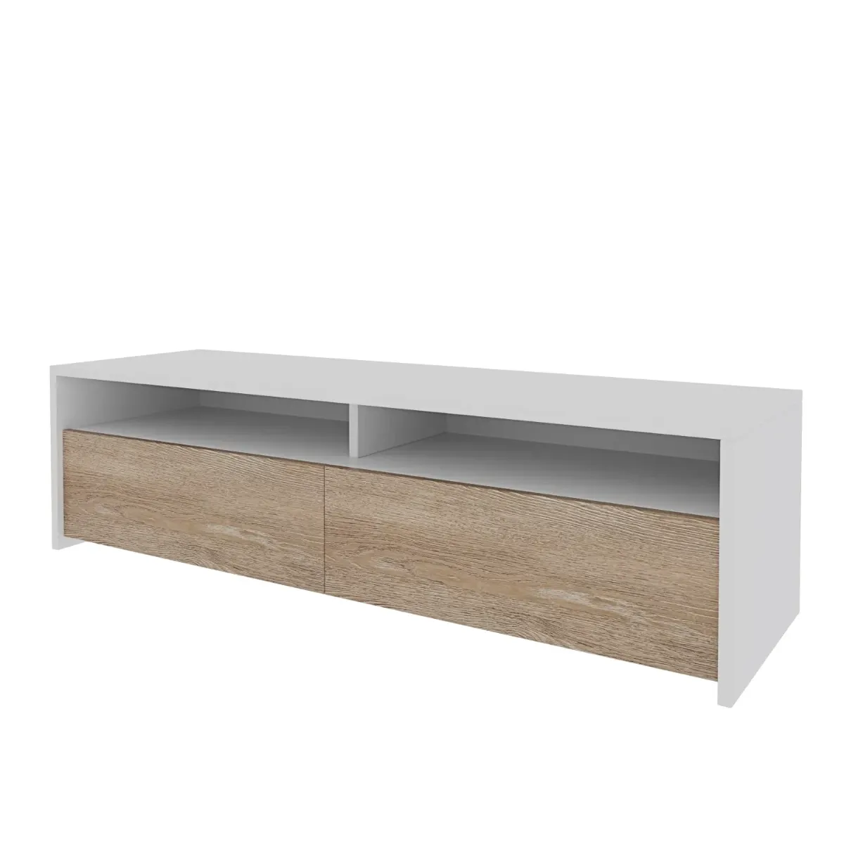 Mobile Porta TV Moderno Parete Attrezzata con 2 Ante e 2 Vani a Giorno Mobiletto Salvaspazio da Terra per Televisione Soggiorno Salotto Camera da Letto 130 x 40 x 35 Cm