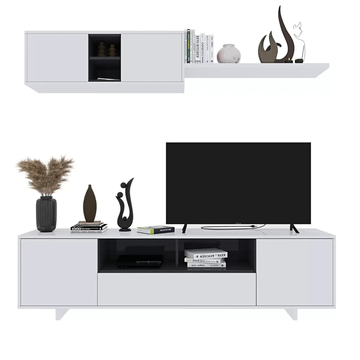 Parete Attrezzata Mobile Mobile Soggiorno TV con Mensola e Modulo Sospeso Salotto Legno Base Televisione Sala da Pranzo Design Moderno 200 x 41 x 46 cm