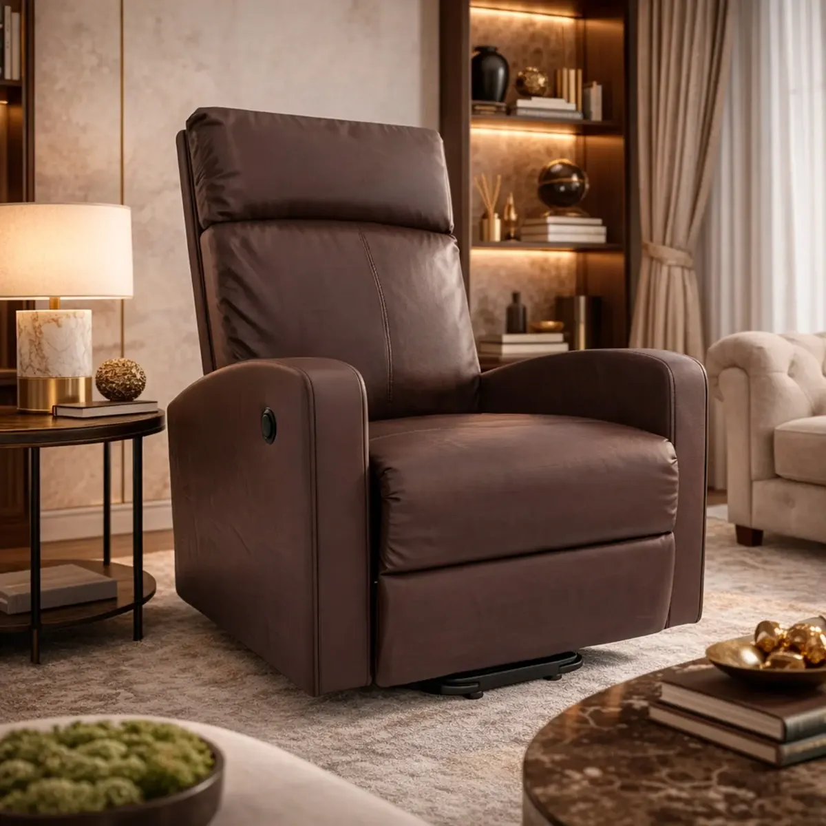 Poltrona Relax in Ecopelle Manuale Schienale Reclinabile Poggiapiedi Estraibile Seduta Imbottita confortevole