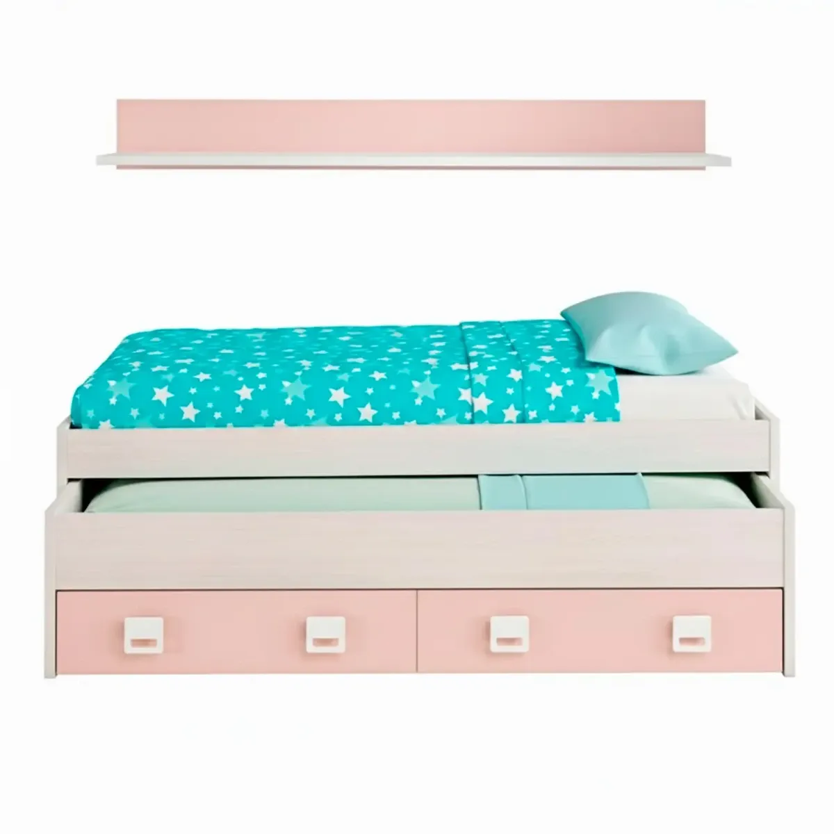 Letto con Letto Estraibile 2 Cassetti e Mensola Letto Salvaspazio Contenitore Cameretta Bambini Ragazzi Camera Design Moderno Delft 65 x 199 x 96 Cm