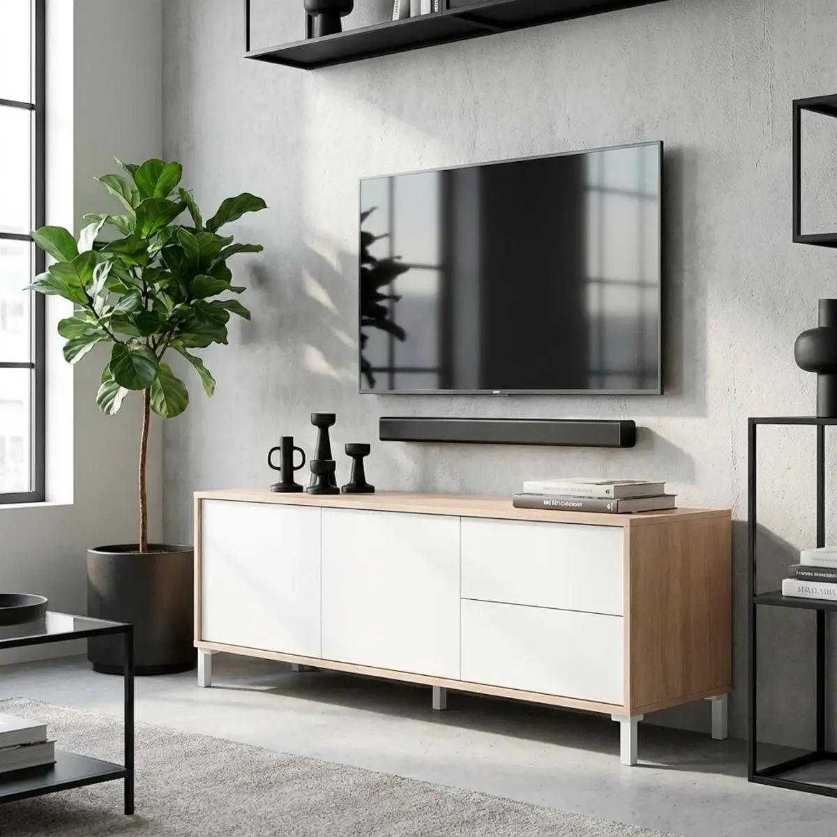Mobile Tv Credenza Soggiorno Porta Televisione Madia Design Moderno Arredo Casa Mobile Basso Tv Melaminico Scandinavo Salotto Compatto Contenitore Multimediale 130 x 41 x 47 Cm