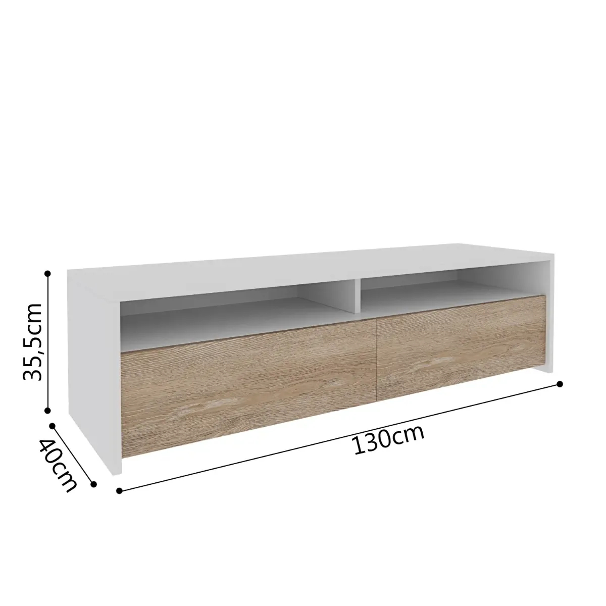 Mobile Porta TV Moderno Parete Attrezzata con 2 Ante e 2 Vani a Giorno Mobiletto Salvaspazio da Terra per Televisione Soggiorno Salotto Camera da Letto 130 x 40 x 35 Cm