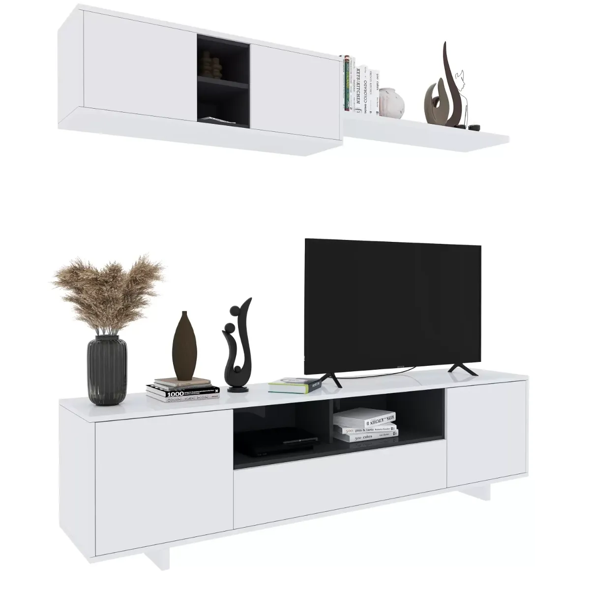Parete Attrezzata Mobile Mobile Soggiorno TV con Mensola e Modulo Sospeso Salotto Legno Base Televisione Sala da Pranzo Design Moderno 200 x 41 x 46 cm