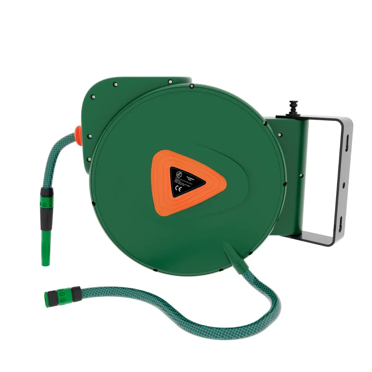 Avvolgitubo da Giardino per Acqua con Tubo in PVC Attacco 1/2" Fissaggio Parete Muro Sistema Blocco Automatico Riavvolgitore Auto Stop Accessorio Esterno Salvaspazio Pressione  24 Bar 