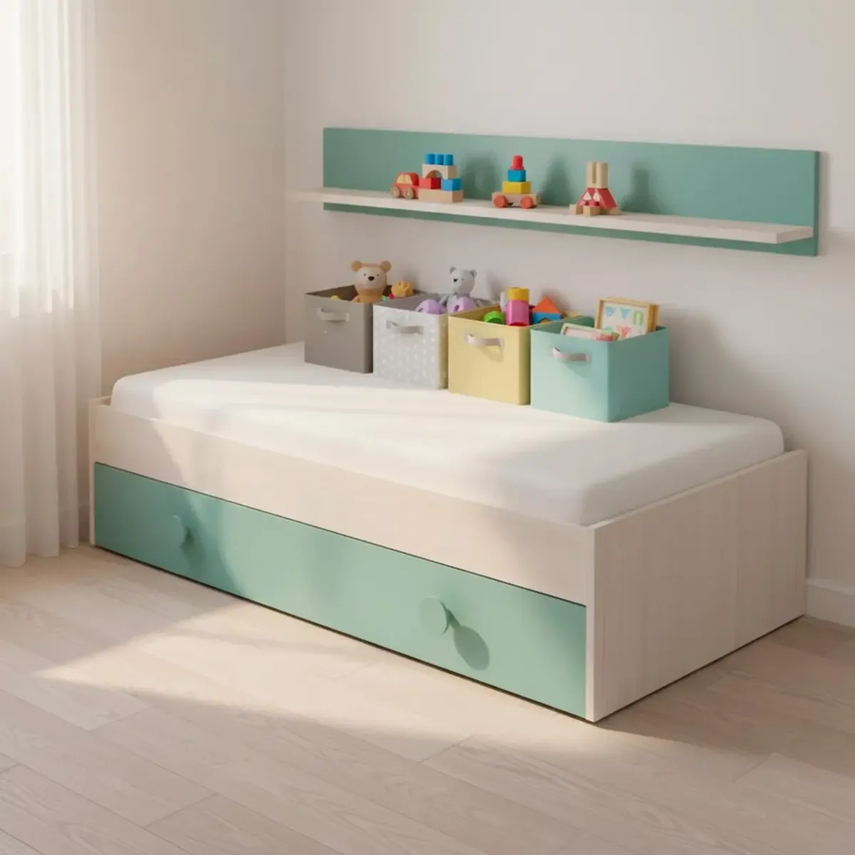 Letto Singolo a Scomparsa per Ragazzi con Letto Estraibile e Mensola a Muro Salvaspazio per Cameretta Camera da Letto Design Moderno Salvaspazio 201 x 43 x 98 Cm