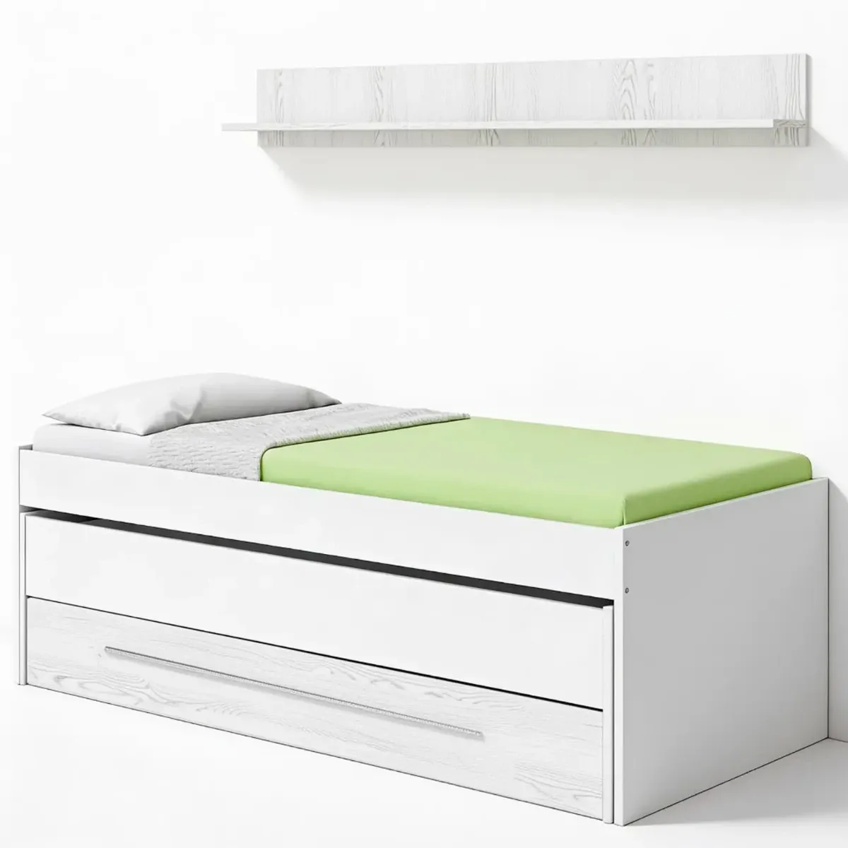 Letto Salvaspazio con Letto Estraibile Cassetto e Mensola Design Nordico Ideale per Camerette Piccole Pratico Robusto e Funzionale 65 × 199 × 96 Cm