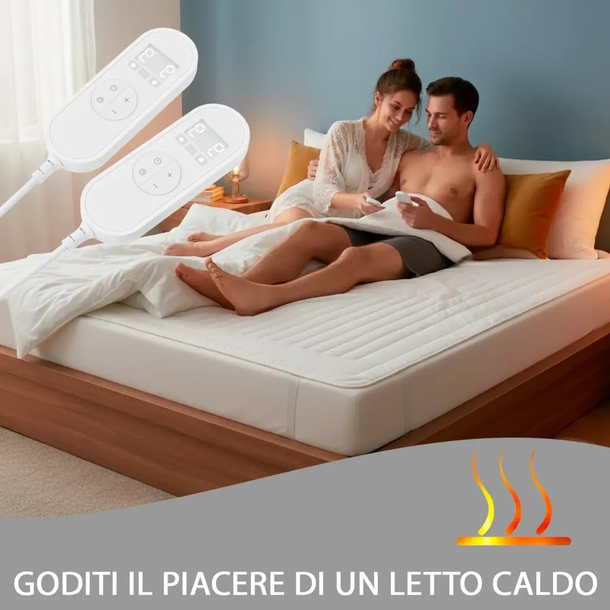 ScaldaLetto Elettrico Matrimoniale 170 x 150 cm in Poliestere 9 Livelli di Temperatura 2 controller indipendenti Spegnimento Automatico 1-9h Anti-Surriscaldamento Elastici agli Angoli Lavabile