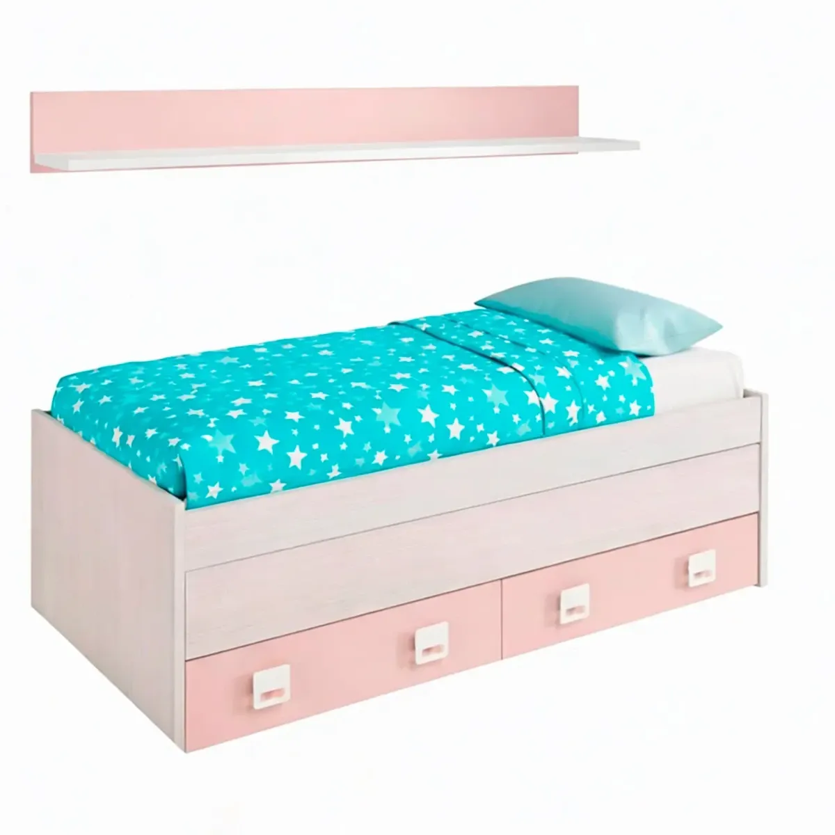 Letto con Letto Estraibile 2 Cassetti e Mensola Letto Salvaspazio Contenitore Cameretta Bambini Ragazzi Camera Design Moderno Delft 65 x 199 x 96 Cm