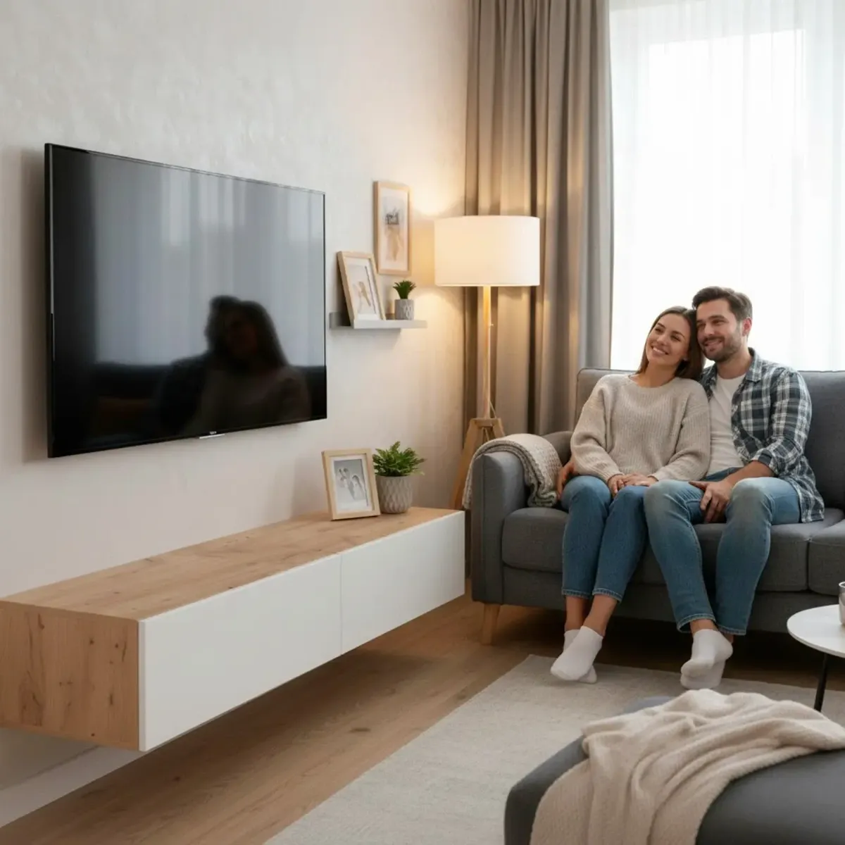 Mobile TV Sospeso da 180 Cm Parete Attrezzata con 2 Ante Push Porta TV Moderno in Pannelli Melaminici E1 per Salotto Soggiorno Design Minimal 180 x 34,5 x 28 Cm