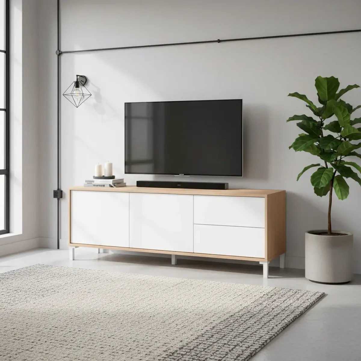 Mobile Tv Credenza Soggiorno Porta Televisione Madia Design Moderno Arredo Casa Mobile Basso Tv Melaminico Scandinavo Salotto Compatto Contenitore Multimediale 130 x 41 x 47 Cm