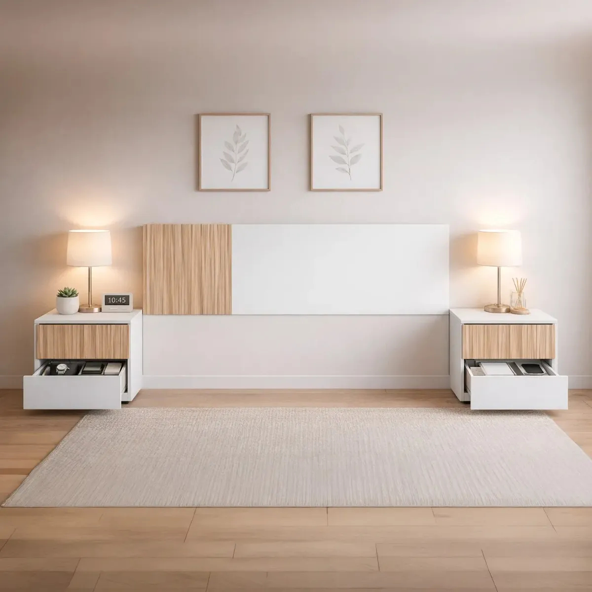 Testiera Letto Matrimoniale da 160 Cm con 2 Comodini a 2 Cassetti Set Camera da Letto Moderno con Fissaggio a Parete Design Moderno Scandinavo
