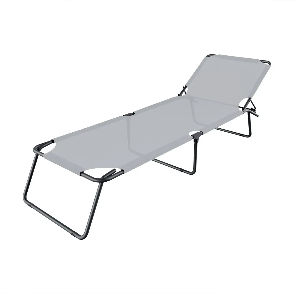 Lettino Pieghevole Prendisole Senza Tettuccio Parasole Schienale Reclinabile Regolabile Struttura in Metallo Nero Sedia Sdraio per Spiaggia Mare Giardino Piscina