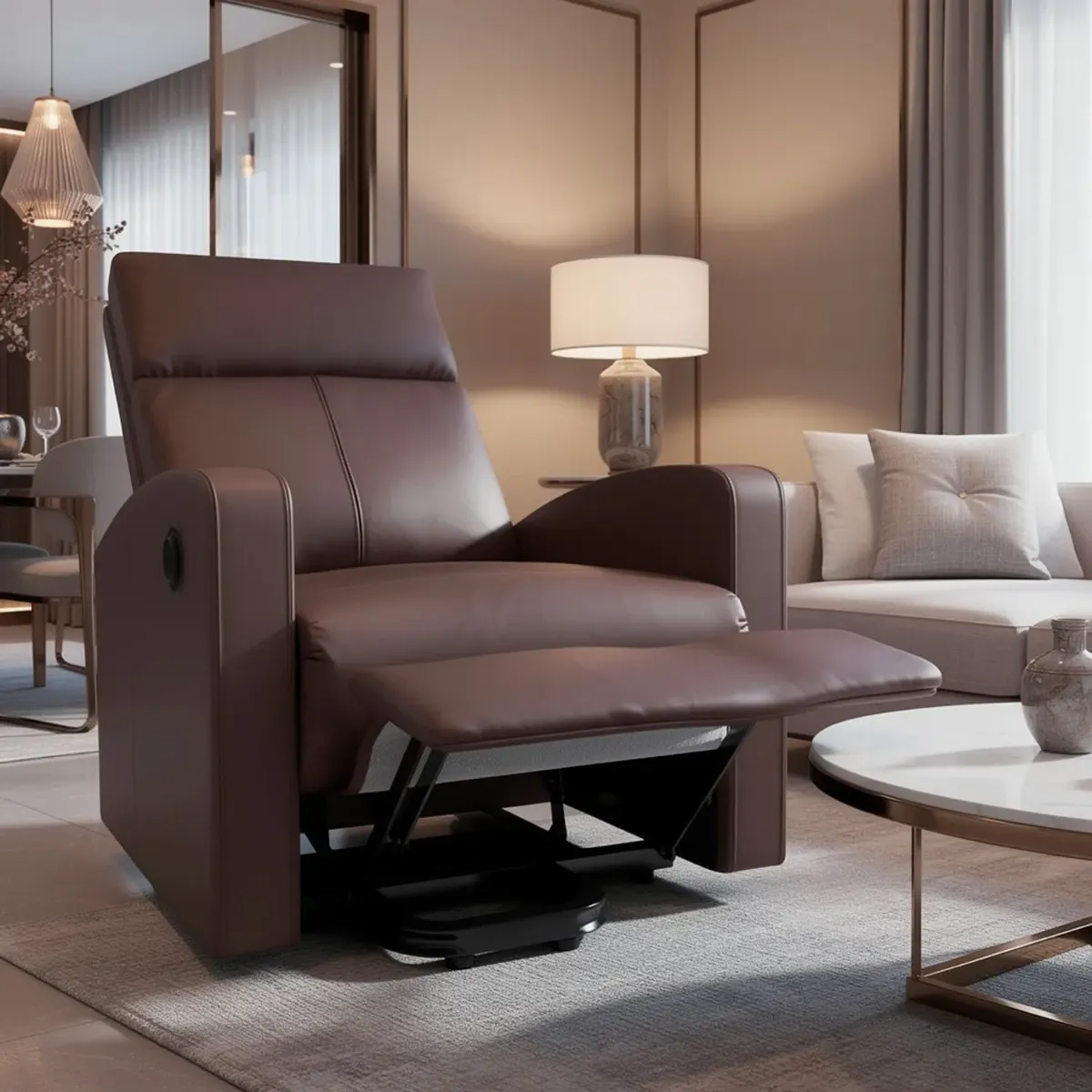 Poltrona Relax in Ecopelle Manuale Schienale Reclinabile Poggiapiedi Estraibile Seduta Imbottita confortevole