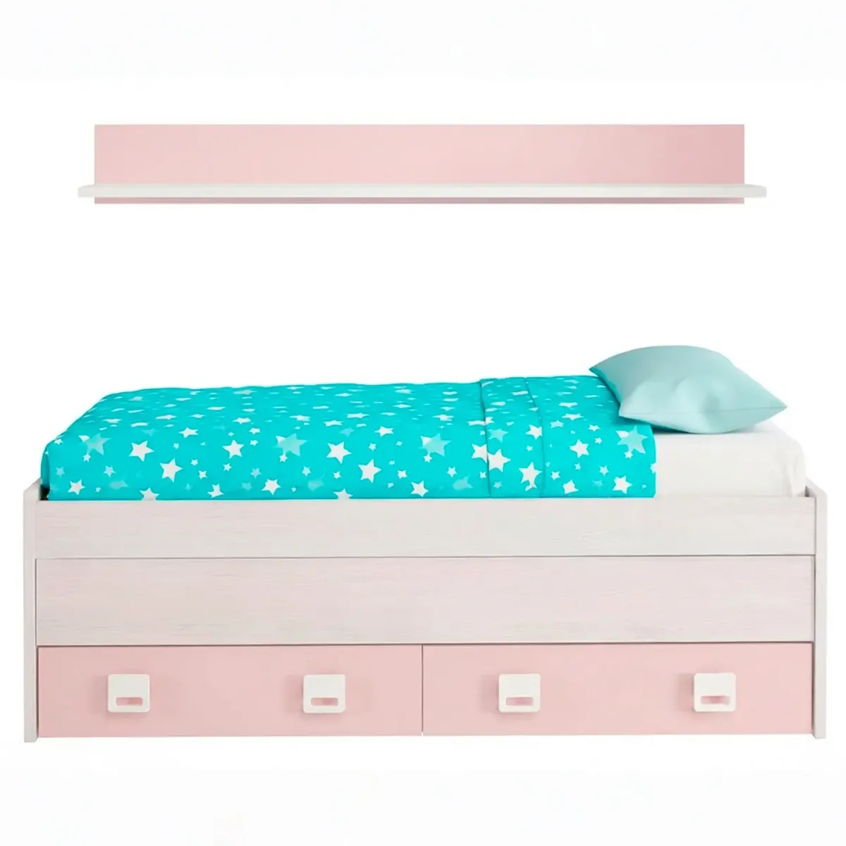 Letto con Letto Estraibile 2 Cassetti e Mensola Letto Salvaspazio Contenitore Cameretta Bambini Ragazzi Camera Design Moderno Delft 65 x 199 x 96 Cm