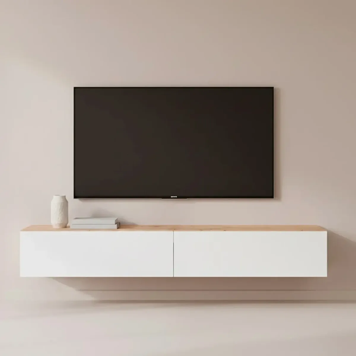 Mobile TV Sospeso da 180 Cm Parete Attrezzata con 2 Ante Push Porta TV Moderno in Pannelli Melaminici E1 per Salotto Soggiorno Design Minimal 180 x 34,5 x 28 Cm