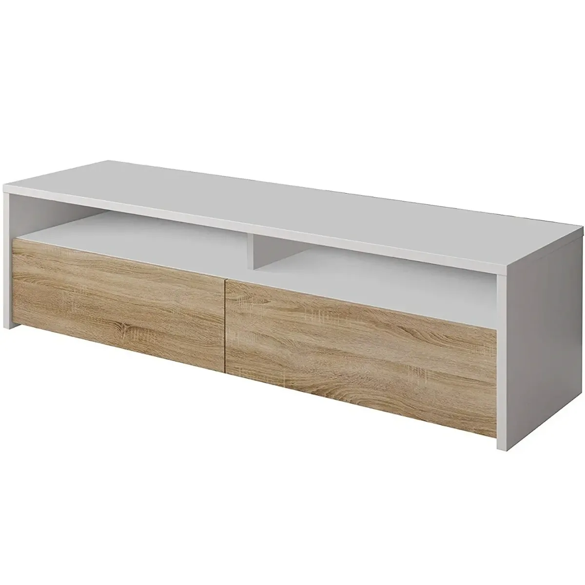 Mobile Porta TV Moderno Parete Attrezzata con 2 Ante e 2 Vani a Giorno Mobiletto Salvaspazio da Terra per Televisione Soggiorno Salotto Camera da Letto 130 x 40 x 35 Cm