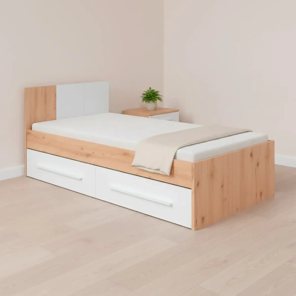 Letto Singolo per Ragazzi con 2 Cassetti e Testiera Letto con Scomparti per Materasso 190 x 90 Cm Bambini Salvaspazio Design Moderno 196 x 97 x 77 cm