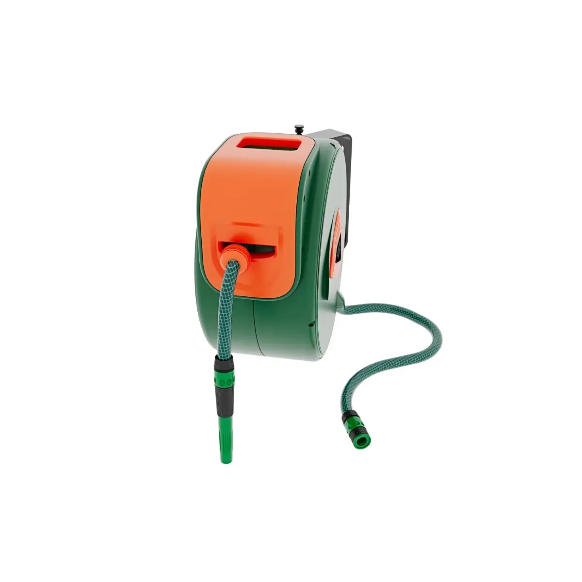 Avvolgitubo da Giardino per Acqua con Tubo in PVC Attacco 1/2" Fissaggio Parete Muro Sistema Blocco Automatico Riavvolgitore Auto Stop Accessorio Esterno Salvaspazio Pressione  24 Bar 