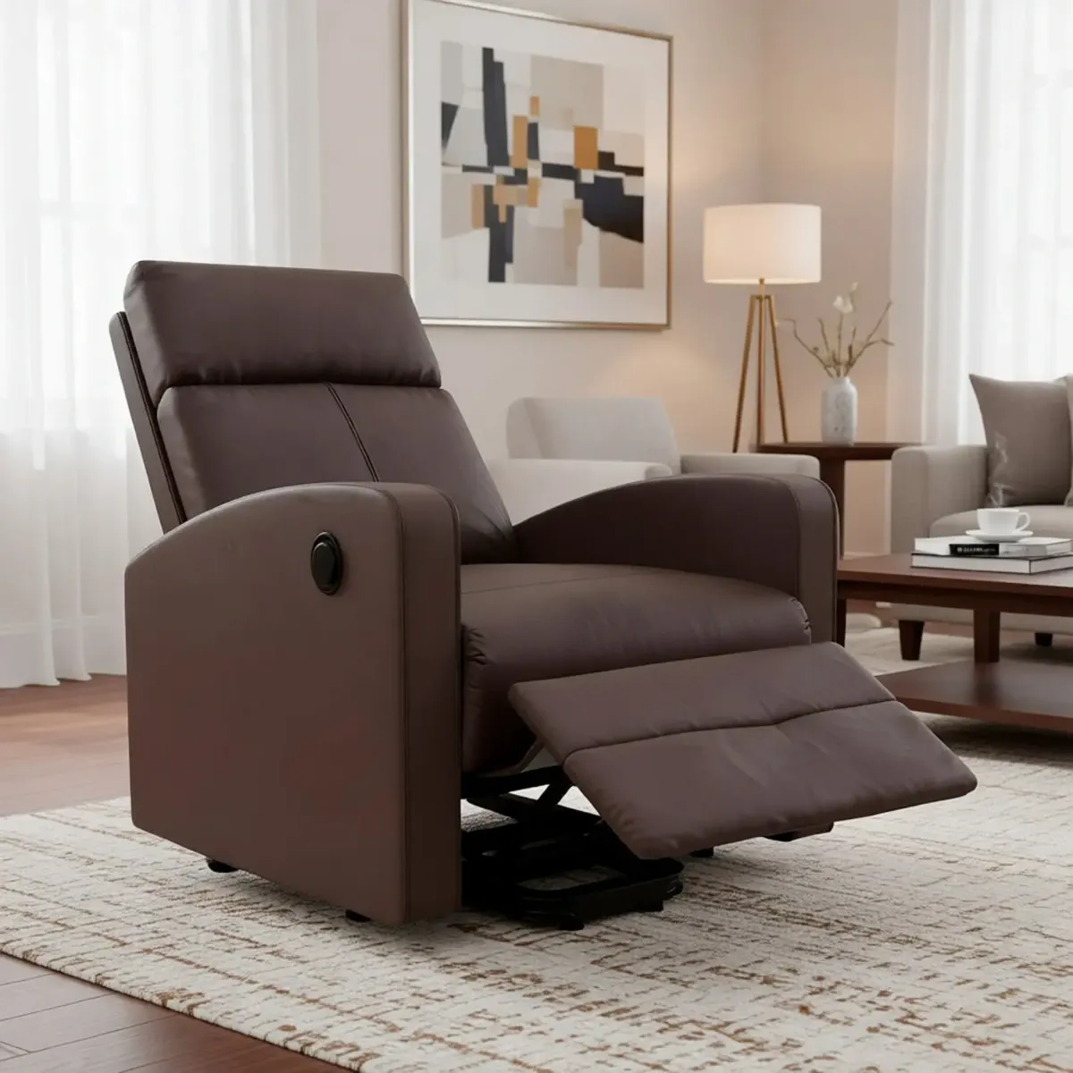 Poltrona Relax in Ecopelle Manuale Schienale Reclinabile Poggiapiedi Estraibile Seduta Imbottita confortevole