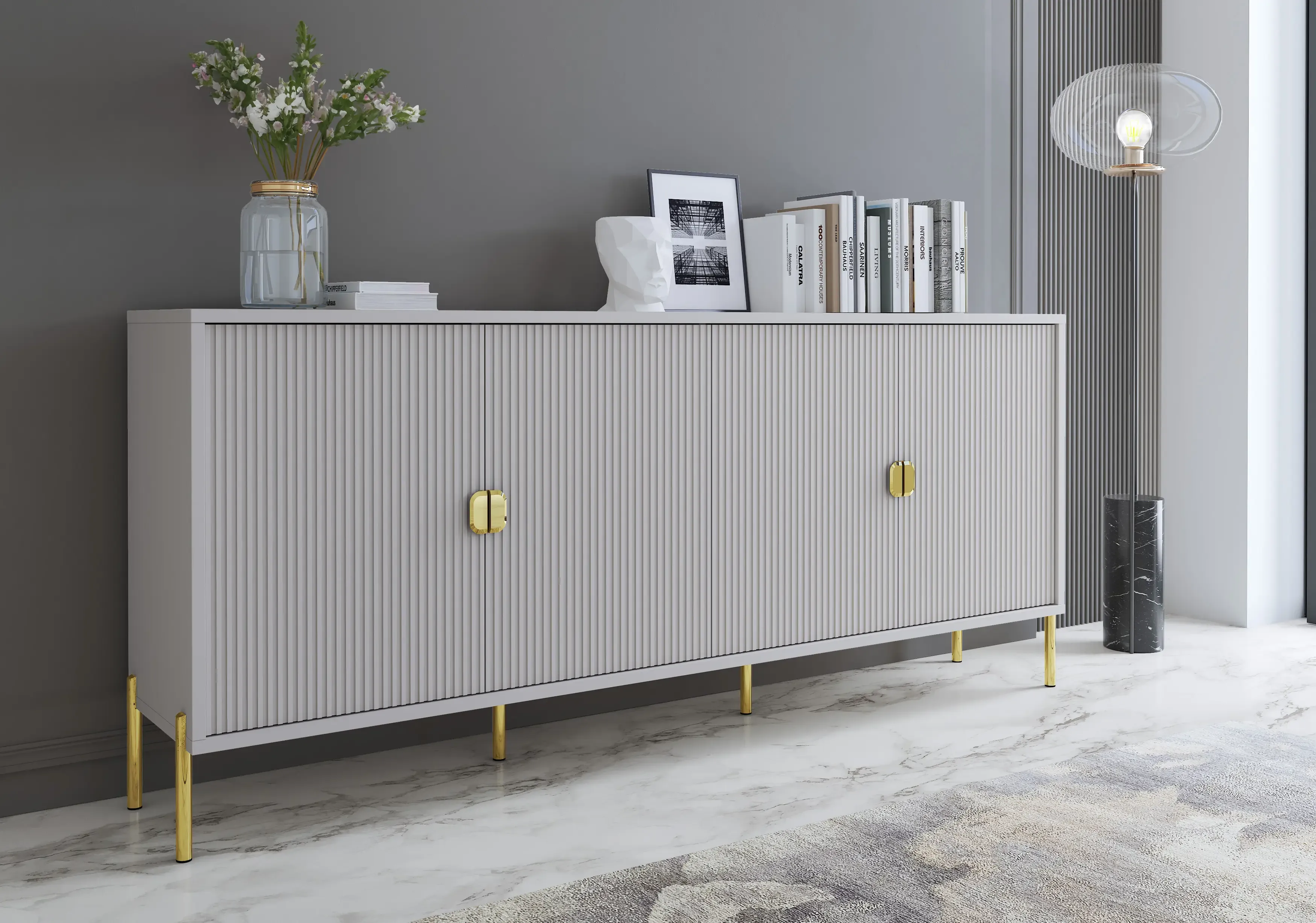 madia-moderna-credenza-in-melaminico-opaco-con-4-ante-e-piedini-alti-mobile-contenitore-design-soggiorno-salotto-sala-pranzo-ingresso-elegante-capiente-203-x-49-x-87-cm-grigio-439865