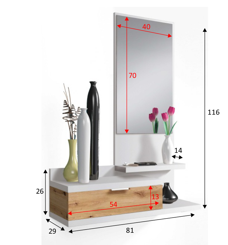 Mobile Ingresso Con Cassetto Specchio E Mensola Design Moderno Salvaspazio Ideale Per Ingresso Soggiorno Con Stile E Funzionalità 81 x 116 x 29 Cm Bianco E Rovere