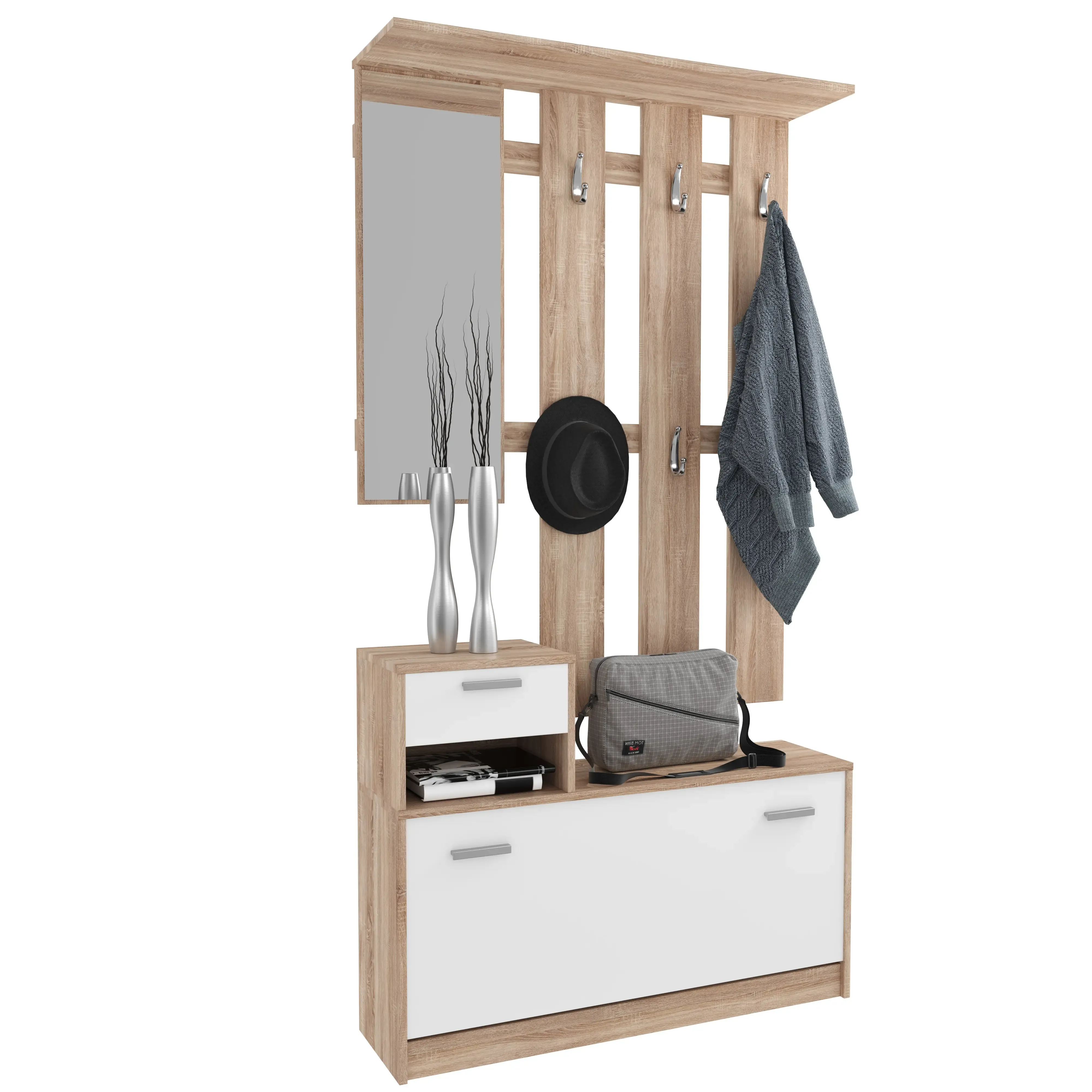 mobile-nada-mobiletto-da-ingresso-con-scarpiera-appendiabiti-e-specchio-arredo-arredamento-corridoio-entratina-97-x-35-x-25-cm-bianco-e-quercia-191059-1