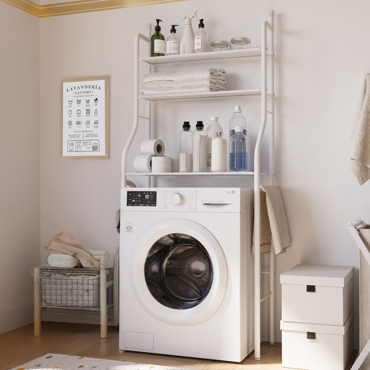 Mobile Sopra Lavatrice Asciugatrice Armadio Mobiletto Bagno Mobili Salvaspazio Scaffale Armadietto Per Lavanderia Coprilavatrice Bangor - Bianco