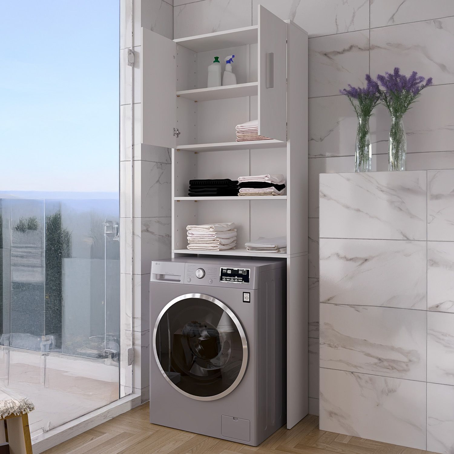 Mobile Sopra Lavatrice Asciugatrice Armadio Mobiletto Bagno Mobili Salvaspazio Scaffale Armadietto Per Lavanderia Coprilavatrice Orem - Bianco