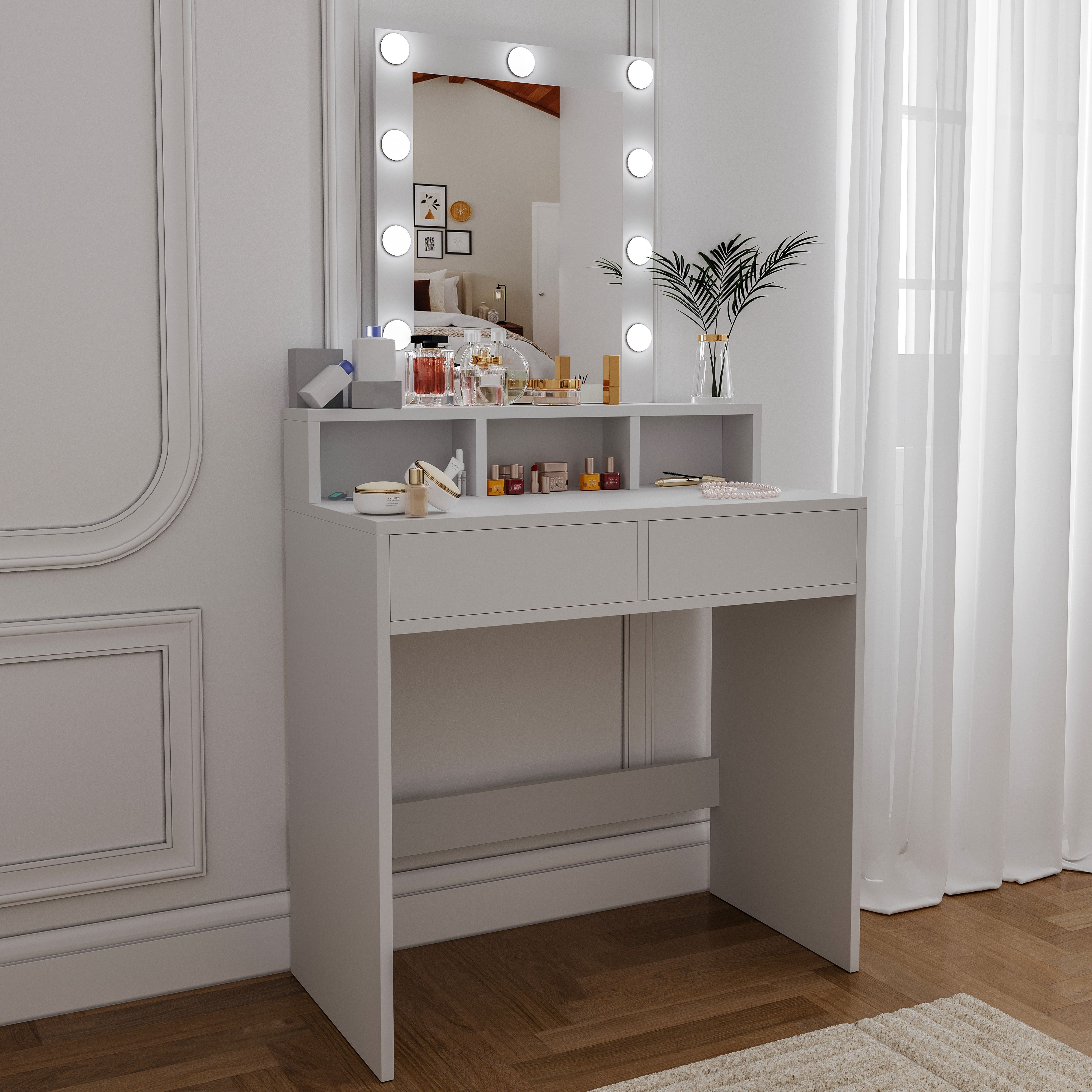 Toeletta Tavolino Da Trucco Tavolo Con Luci LED Con Luminosità Regolabile Specchio Orizzontale Postazione Make Up