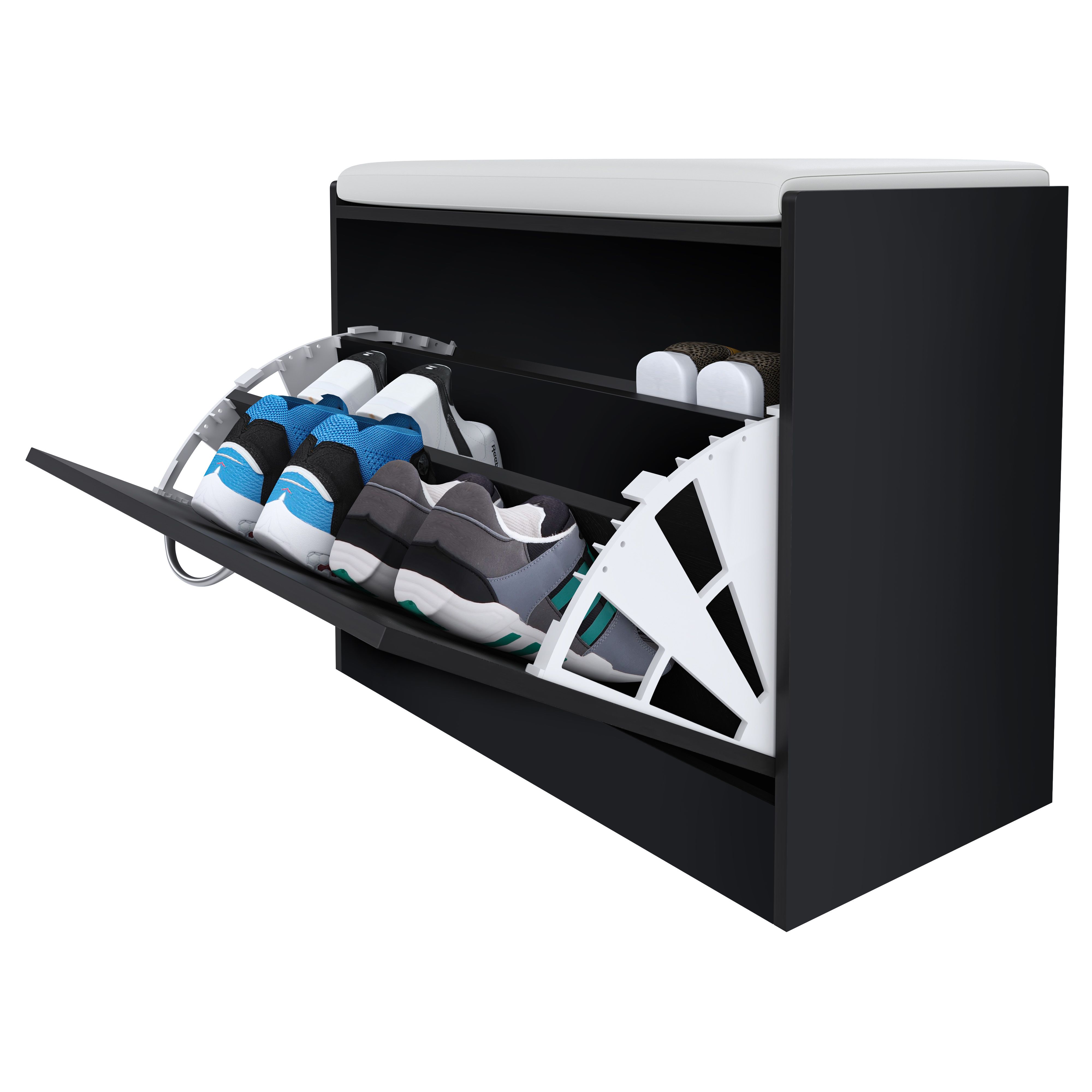 Portascarpe Scarpiera Ingresso Piccola Salvaspazio Cuscino Anta Ribalta Seduta Imbottita Ecopelle Tripla Profondità Soggiorno Camera Ufficio