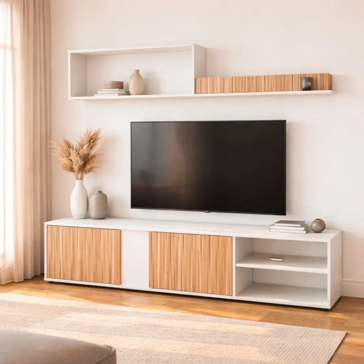 Parete Attrezzata Moderna con Ante Mensole Vani a Giorno Mobile TV Design Moderno Moduli Sospesi da Soggiorno Salotto Zona Living 40 x 180 x 33 Cm