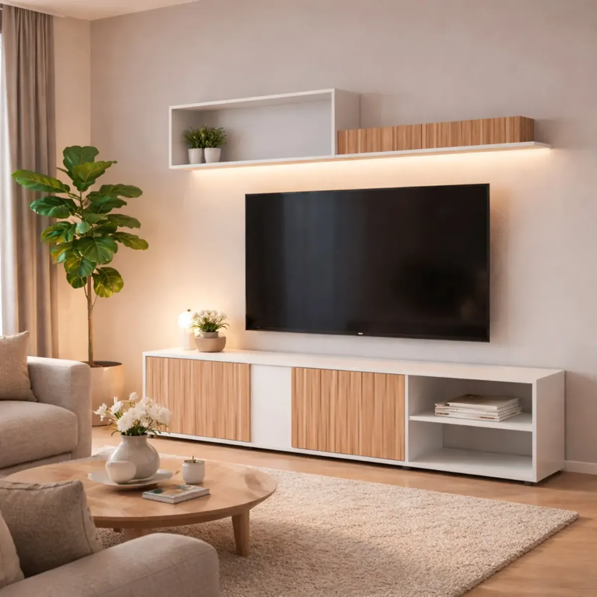 Parete Attrezzata Moderna con Ante Mensole Vani a Giorno Mobile TV Design Moderno Moduli Sospesi da Soggiorno Salotto Zona Living 40 x 180 x 33 Cm