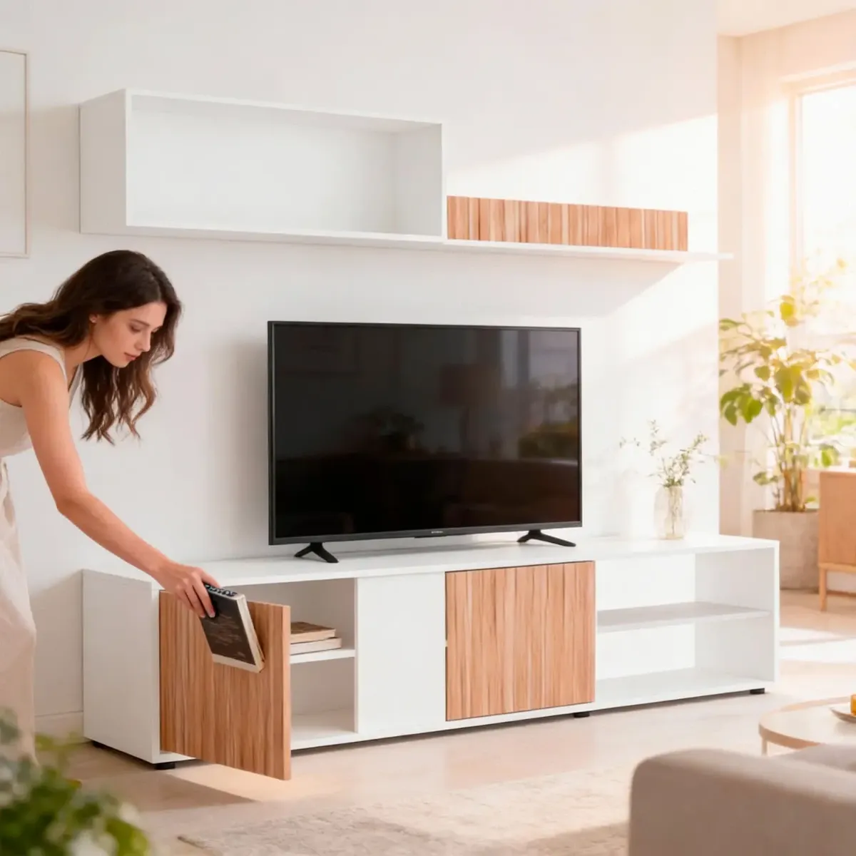 Parete Attrezzata Moderna con Ante Mensole Vani a Giorno Mobile TV Design Moderno Moduli Sospesi da Soggiorno Salotto Zona Living 40 x 180 x 33 Cm
