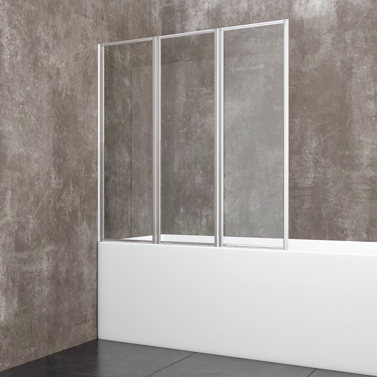 Parete Da Vasca 3 Ante Pieghevoli Box Doccia Sopravasca In Cristallo Temperato Trasparente Profili In Alluminio Anodizzato