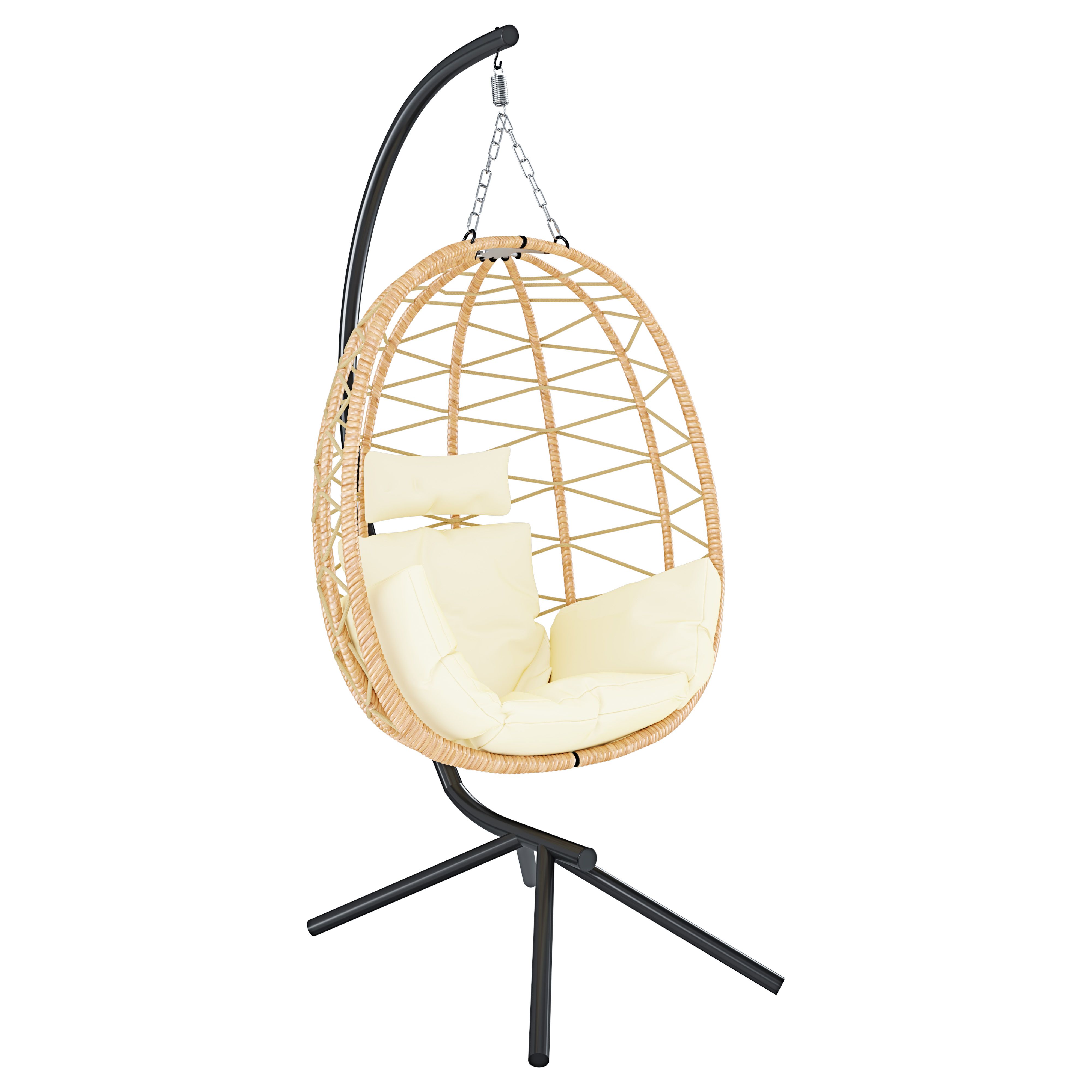 Poltrona Sospesa Oscillante Per Giardino Terrazzo Sedia Relax A Uovo Pensile Dondolo Esterno Nido In Polyrattan Cuscino Poliestere Imbottito Struttura Acciaio Design Moderno