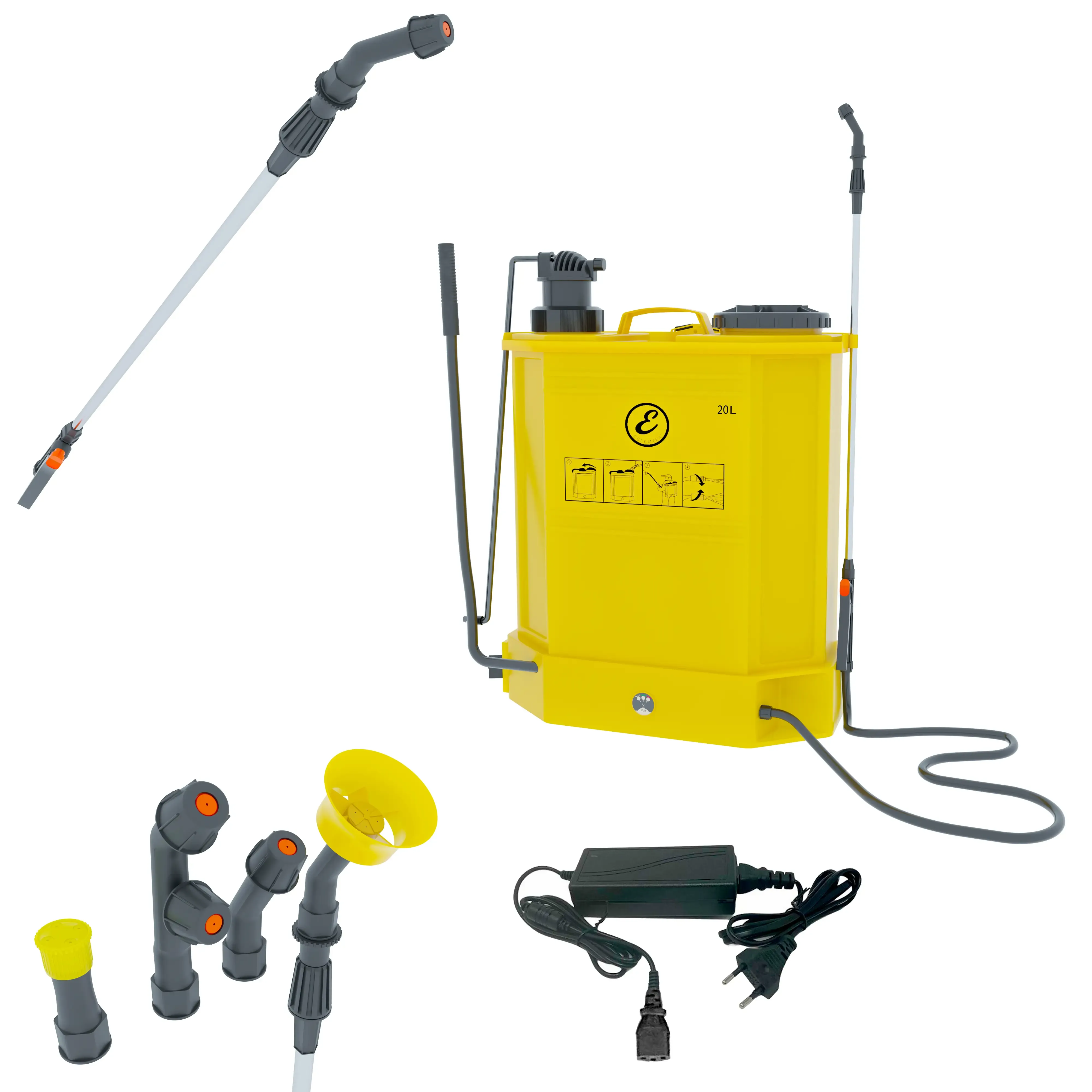 pompa-a-spalla-elettrica-20-litri-spruzzatore-nebulizzatore-irroratrice-doppia-funzione-batteria-e-manuale-per-giardino-disinfestazione-fertilizzante-lancia-in-acciaio-e-4-ugelli-zaino-leggero-giallo-191318-1