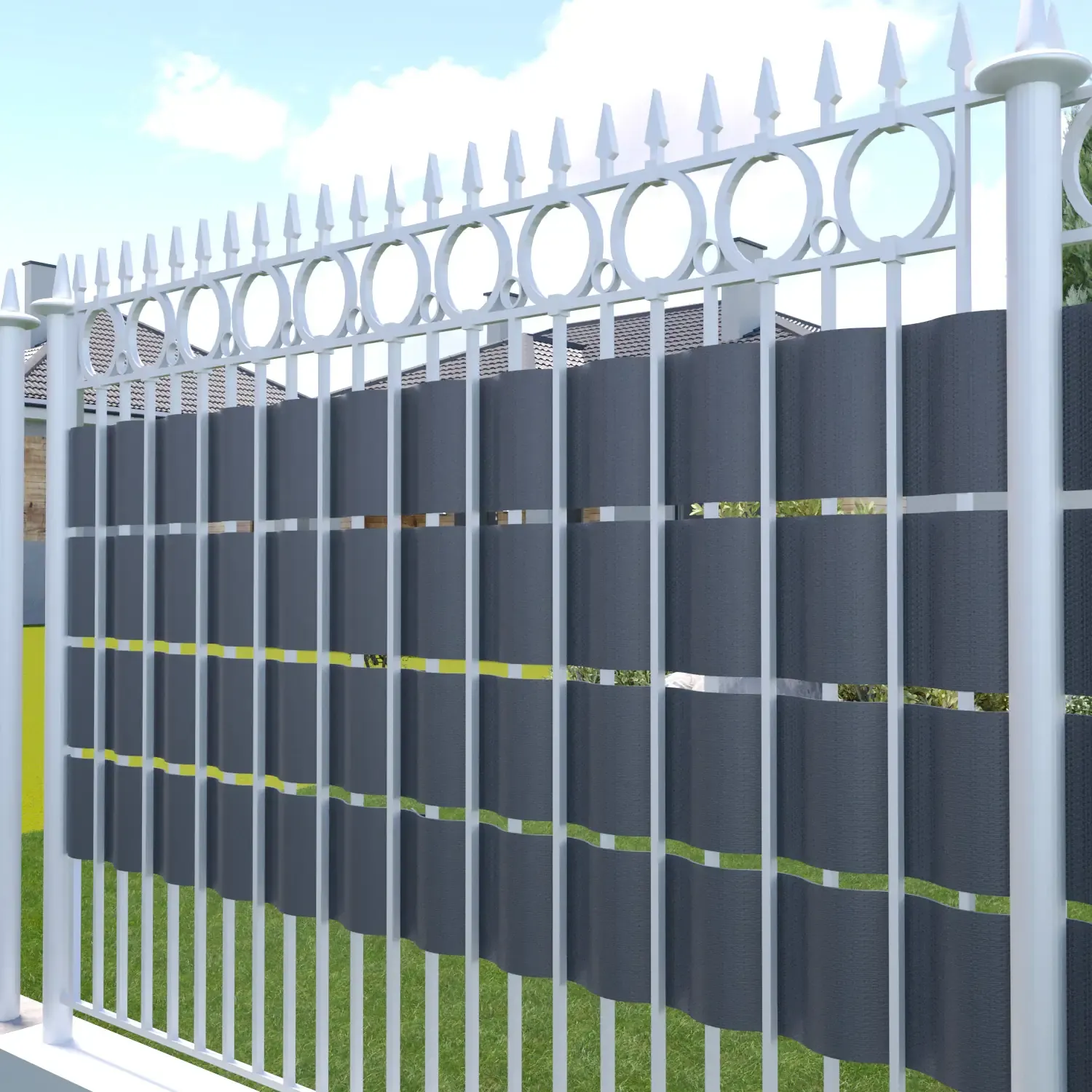 Schermo Privacy In PVC Per Recizioni A Doppia Sbarra Doppio Picchetto Rete Frangivista Per Giardino Terrazzo 450 g/m² Resiste Alle Intemperie Vento 35 m x 19 cm Con Clip Di Fissaggio Grigio Scuro