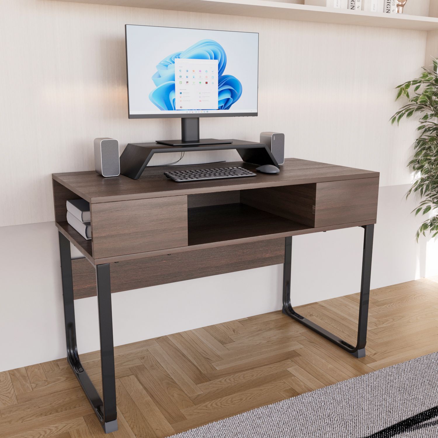 Scrivania Con 3 Ripiani Aperti In Legno Con Gambe In Metallo Scrittoio Mobile Per Computer Desk Da Ufficio Studio Cameretta Soggiorno Sala Da Pranzo Design Industrial