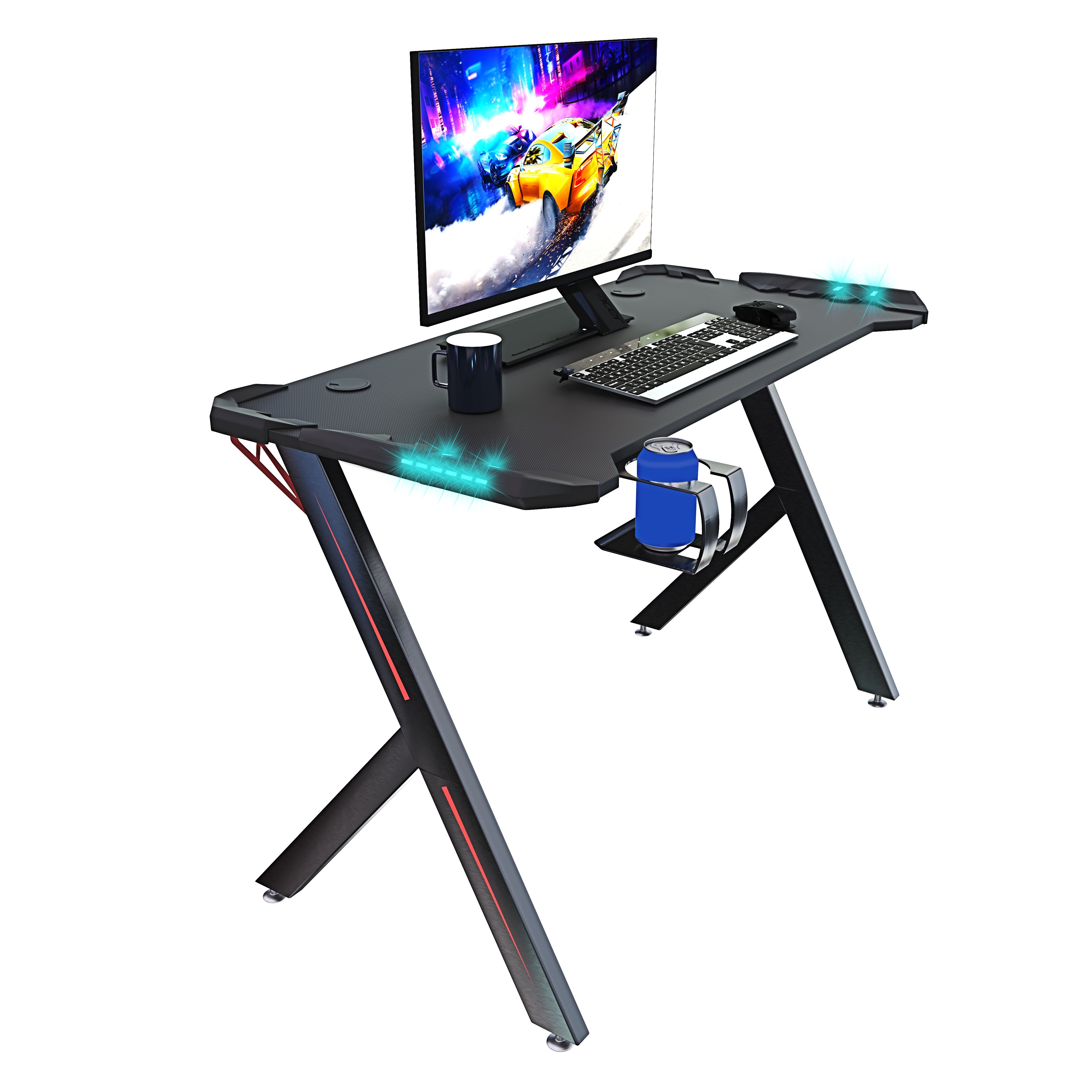 Scrivania Gaming Desk Postazione Computer PC Con LED Completa Di Accessori Tavolo Studio Salvaspazio Con Piedini Regolabili Disegno Soggiorno Camera Gamer Camden