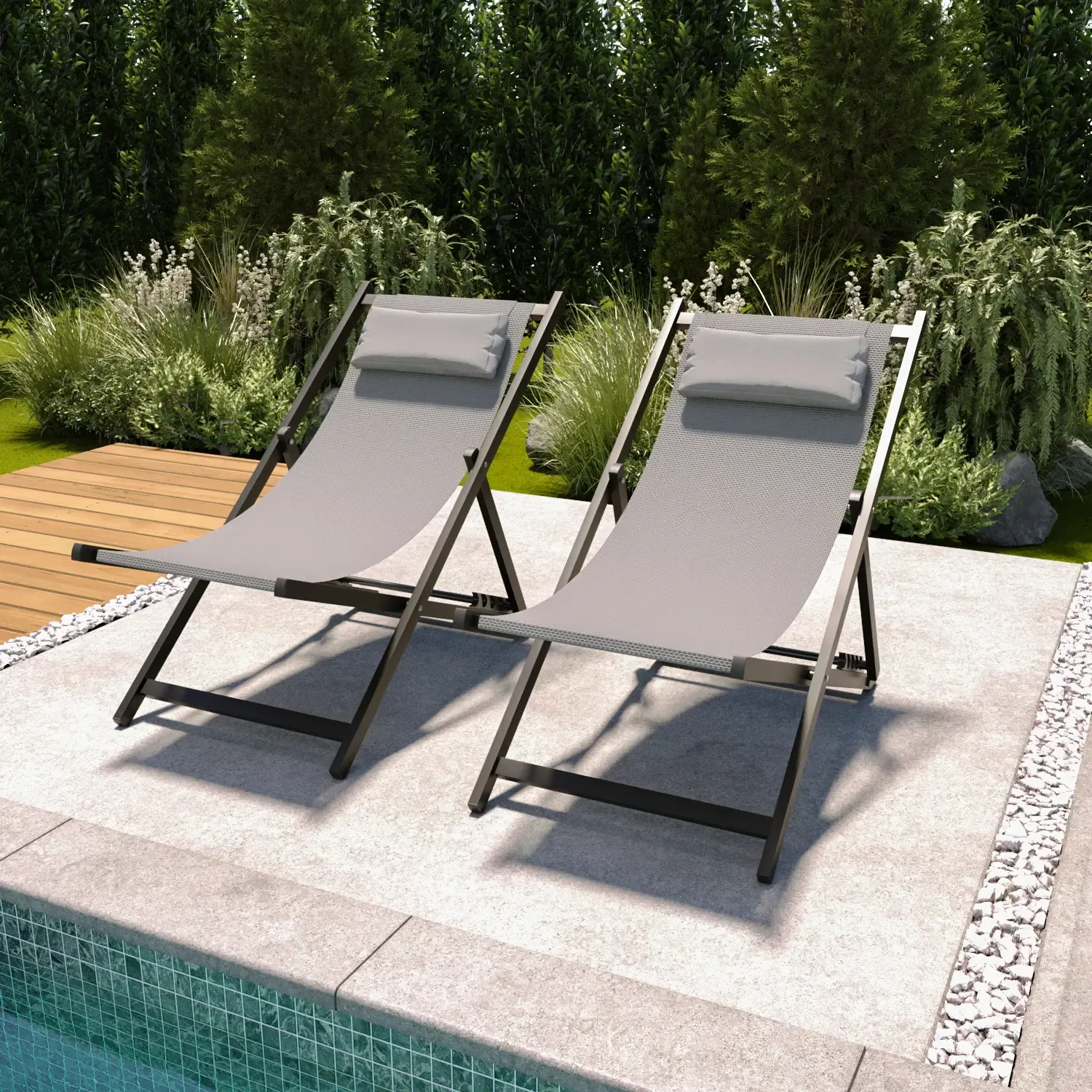 Sedia Sdraio Leggera Da Giardino Schienale Regolabile 5 Posizioni Pieghevole Ergonomica Con Cuscino Traspirante Struttura Nera In Alluminio Da Esterno Piscina Mare Portata Massima 160 Kg (Grigio)
