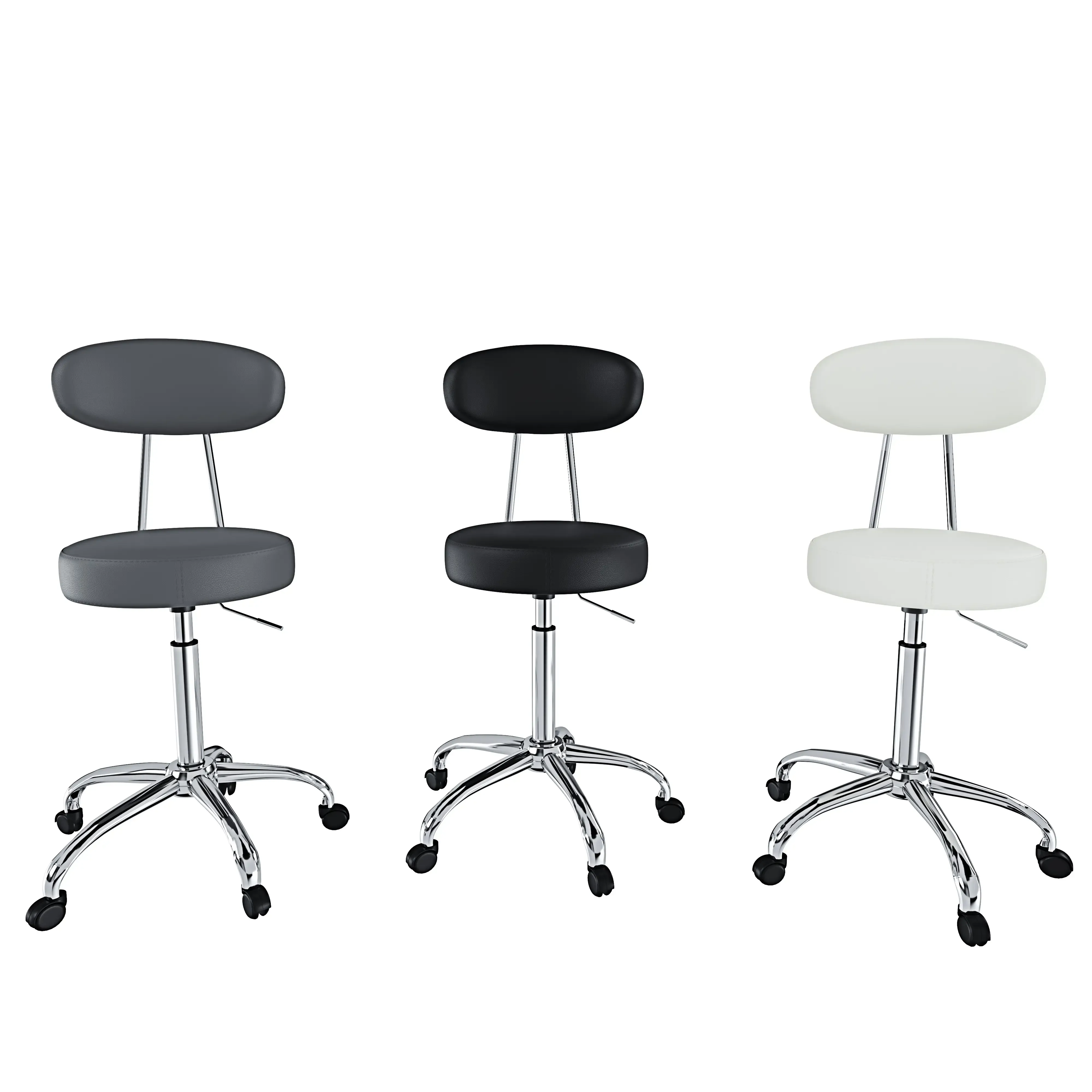 Sedia Sgabello Ufficio Sedie Scrivania Con Schienale Similpelle Ecopelle Cromato Girevole Moderno Sgabelli Da Lavoro Centri Estetici Tatuatori Clinica Imbottitura 10 Cm Altezza Regolabile (Nero)