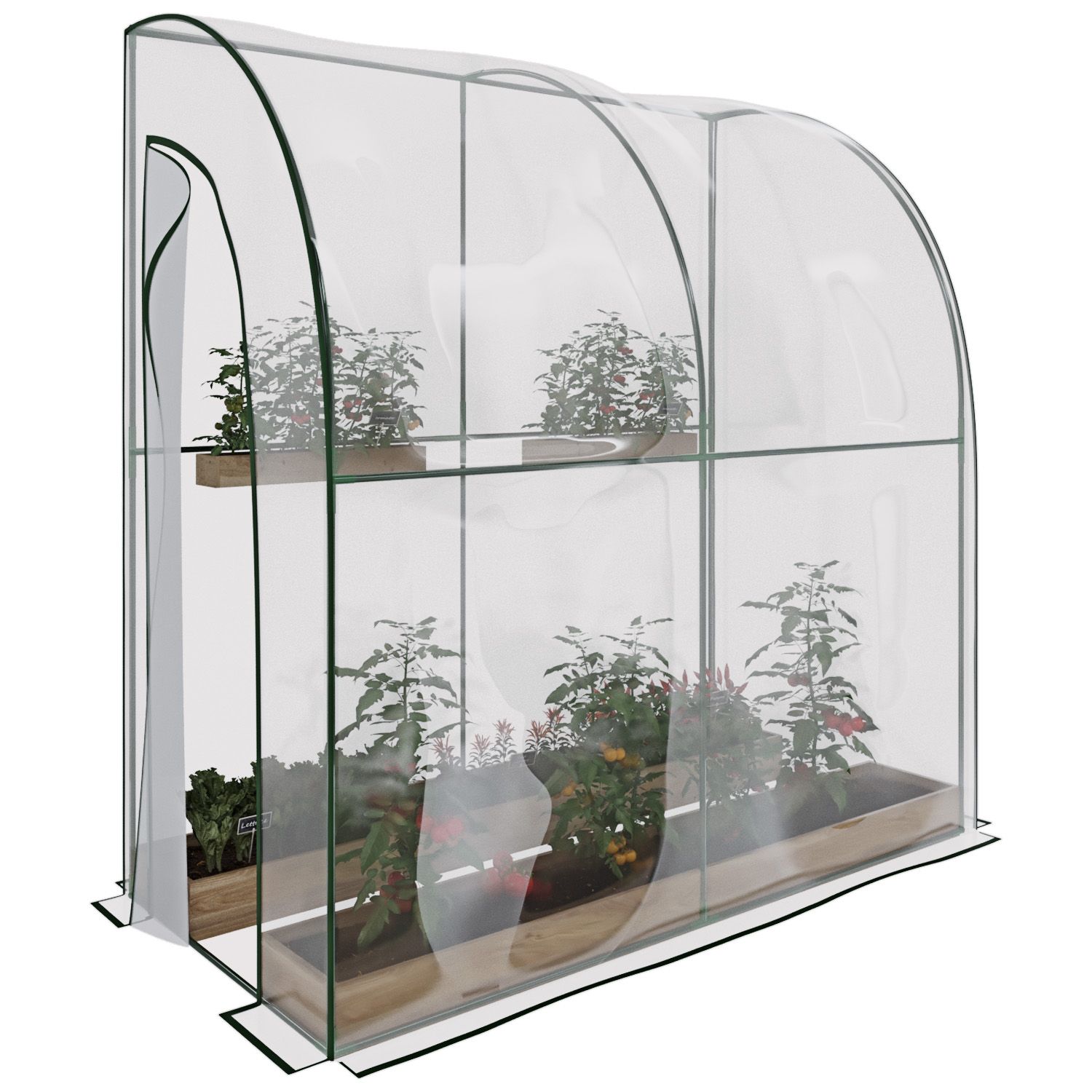 Serra A Casetta Da Parete Muro In Acciaio Per Giardino Piante Fiori Orto Copertura Trasparente in PVC Avvolgibili A Cerniera Protezione Piante Giardinaggio