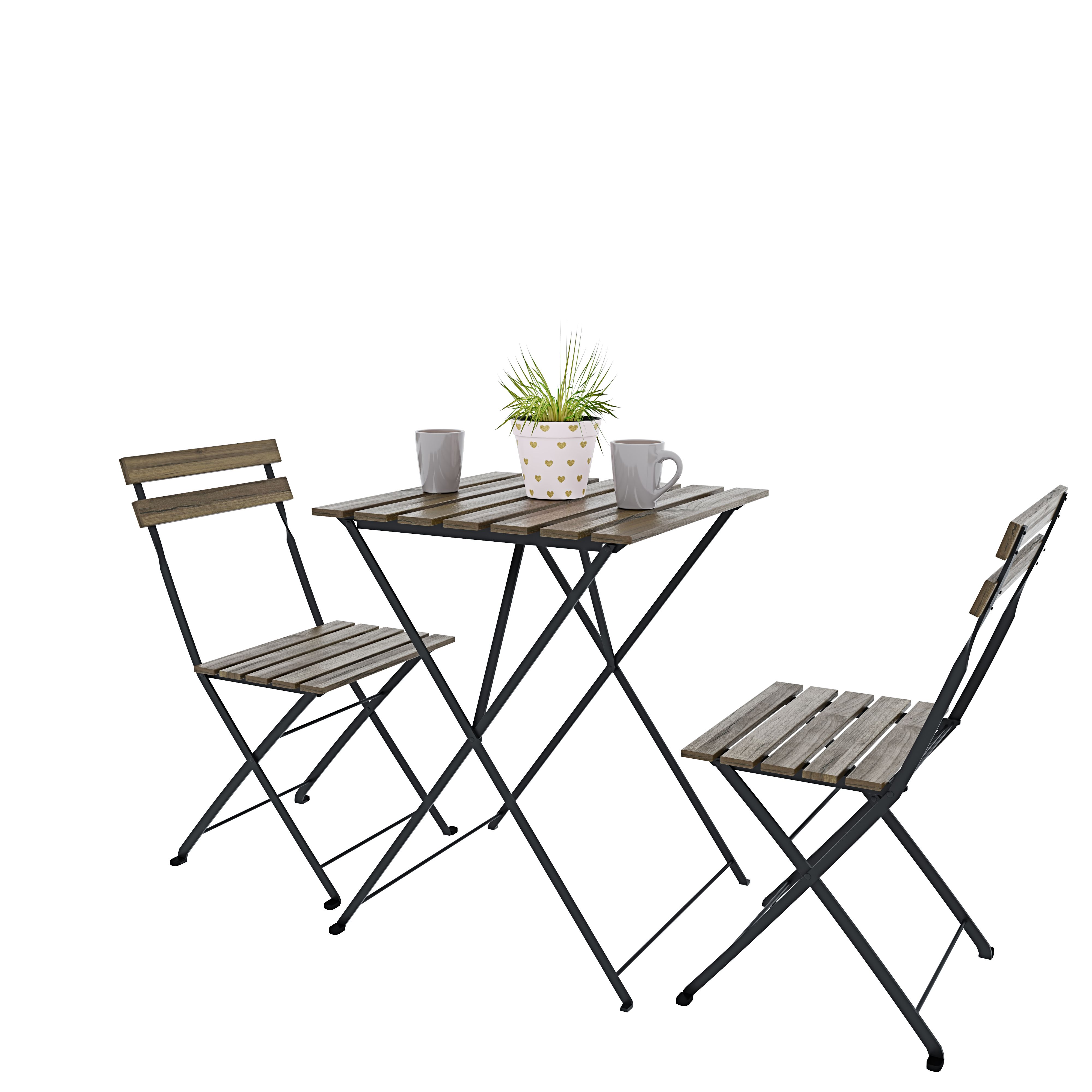 Set Bistrot 2 Sedie Con Tavolino Pieghevole Salvaspazio In Legno Di Acacia E Metallo Salottino Salotto Per Patio Giardino Balcone Veranda Esterno Piscina Terrazzo Arredo
