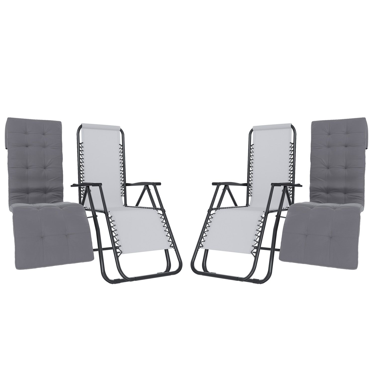 Set Di Poltrone Sedie Sdraio Reclinabili Gravità Zero Cuscino Trapuntato Imbottito Design Ergonomico Richiudibile Salvaspazio Acciaio Tubolare